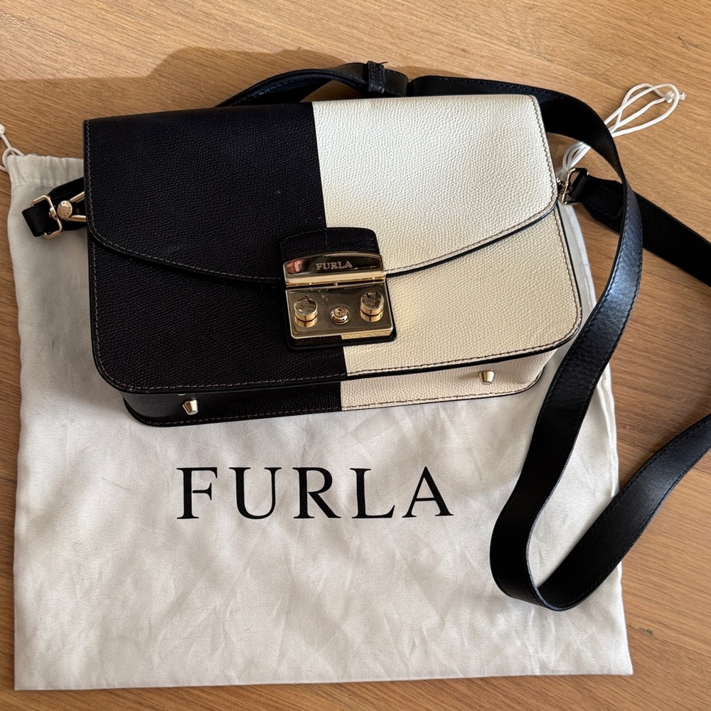 Furla Black and Cream Crossbody Bag